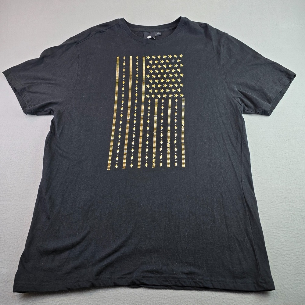 Akademiks 2XL Black Gold Studded American Flag Graphic T-Shirt Streetwear Cotten